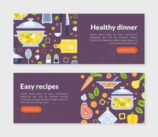 Healthy Dinner, Easy Recipes Landing Page Templates Set, Online Cooking Web Page, App, Website Illustration vector