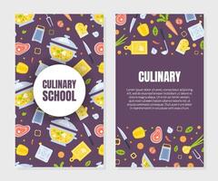 Cooking Class Card Template with Kitchen Utensils Seamless Pattern, Culinary Course o School Design Element Can Be Used for Banner, Brochure, Flyer, Certificate, Card Illustration vector