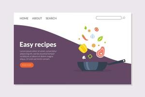 Easy Recipes Landing Page Template, Online Cooking Course, School Web Page, App, Website Illustration vector