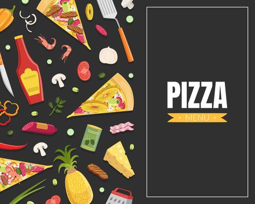 Pizza Card Template with Ingredients, Cooking Book, Restaurant or Cafe Menu Element Illustration