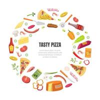 Tasty Pizza Banner Template with Cooking Ingredients of Circular Shape Frame and Space for Text Illustration vector