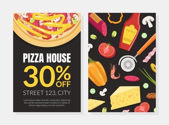 Pizza House Card Template with Cooking Ingredients, Element Can be Used for Restaurant or Cafe Menu, Flyer, Certificate Illustration