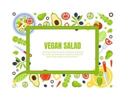 Vegan Salad Banner Template with Fresh Organic Healthy Products and Space for Text Illustration vector