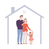 Smiling Mother, Father and Their Daughter at Home, House Frame with Happy Family Inside Illustration vector