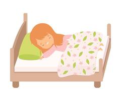 Adorable Smiling Red Haired Little Girl Sleeping Sweetly in Her Bed under Blanket Illustration vector