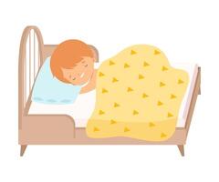 Cute Red Haired Little Boy Sleeping Sweetly in His Bed under Blanket Illustration vector