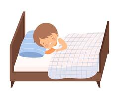 Cute Smiling Boy Sleeping in His Bed under Blanket Illustration vector