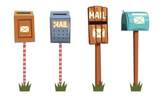 Mail Boxes Collection, Various Rettro Post Mailbox for Delivery Letters and Newspapers Illustration vector