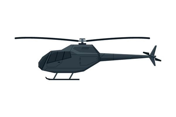 Black Helicopter, Flying Aircraft, Air Transportation Flat Illustration