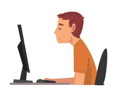 Bored Man Working with Computer, Lazy Male Clerk Procrastinating at Workplace, Unmotivated or Unproductive Worker Character, Side View Illustration vector