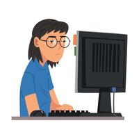Bored Woman Working with Computer, Lazy Female Employee Procrastinating at Workplace, Unmotivated or Unproductive Office Worker Character Illustration vector
