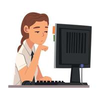 Bored Young Woman Working with Computer, Lazy Female Employee Procrastinating at Workplace, Unproductive Office Worker Character Illustration vector