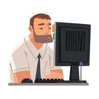 Bored Business Employee Man Working with Computer, Lazy Man Procrastinating at Workplace, Unmotivated or Unproductive Manager Character Illustration vector