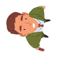 Smiling Businessman in Green Suit Standing with Briefcase Looking Up, Male Face, View from Above Illustration vector