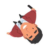 Smiling Businessman in Suit Standing Looking Up, Male Face View from Above Illustration vector
