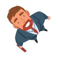 Smiling Bearded Businessman in Suit Looking Up, View from Above Illustration vector