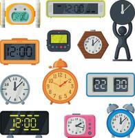 Table Clocks Collection, Old Fashioned and Modern Time Measuring Instruments Illustration vector