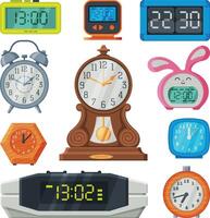 Digital and Analogue Table Clocks Collection, Old Fashioned and Modern Time Measuring Instruments Illustration vector