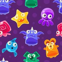 Cute Funny Jelly Monsters Cartoon Characters Seamless Pattern, Design Element Can Be Used for Website, Wallpaper, Background illustration vector