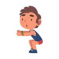 Boy Doing Squats Exercise, Schoolboy Daily Routine Activity Cartoon Illustration vector