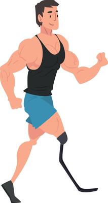 Disabled Young Man Running, Male Athlete Character with Bionic Leg Prosthesis Jogging, Side View Illustration