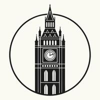 Black Silhouette of Clock Tower Elegant Architecture Design vector