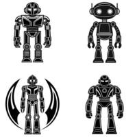 Digital Age Robot Silhouette Pack in Flat Style vector