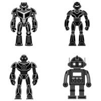 Black Silhouette Set of Humanoid and Tech Robots vector