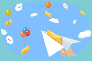 3D Isometric Flat Conceptual Illustration of E-mail Message, Letter or Document vector