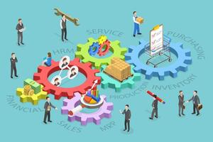 3D Isometric Flat Conceptual Illustration of ERP, Integrated Management of Main Business Processes, Enterprise Resource Planning, vector