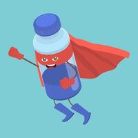 3D Isometric Flat Icon of Vaccine Bottle Hero, Vaccination Time vector