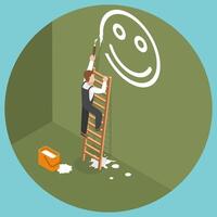 3D Isometric Flat Conceptual Illustration of Positive Attitude, Joyful and Optimistic Thinking vector