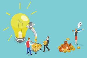3D Isometric Flat Conceptual Illustration of Startup Revenue, Generating of Creative Business Ideas vector