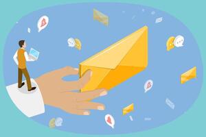 3D Isometric Flat Conceptual Illustration of Sending a Message, Envelope with Outcoming E-mail vector