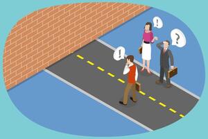 3D Isometric Flat Conceptual Illustration of Business Barrier or Blocker, Avoiding or Overcoming Obstacles vector