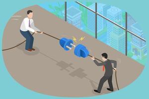 3D Isometric Flat Conceptual Illustration of Disconnected Business, Communication Problems vector