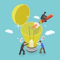 3D Isometric Flat Conceptual Illustration of Successful Innovation, Creative Thinking or Idea Generation vector