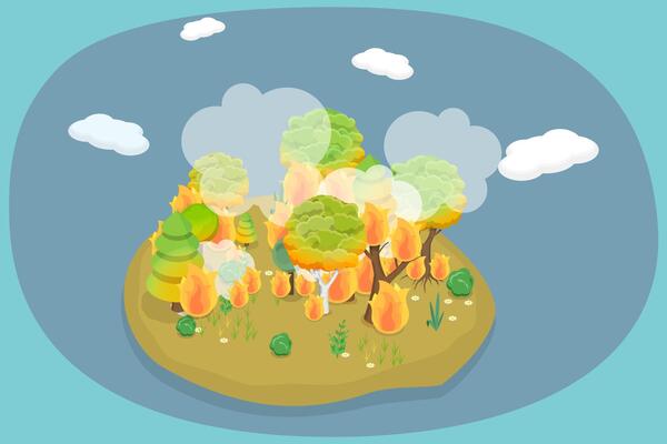 3D Isometric Flat Conceptual Illustration of Forest Fire, Natural Disaster