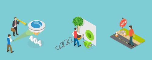 3D Isometric Flat Conceptual Illustration of 404 Error, Disconnection or Loss of Connectivity vector