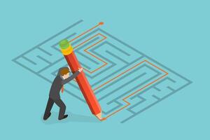 3D Isometric Flat Conceptual Illustration of Challenge Maze, Business Solution, Difficulties Overcoming vector