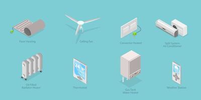 3D Isometric Flat Conceptual Illustration of HVACS Systems, Heating and Cooling Devices vector