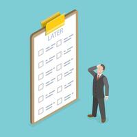 3D Isometric Flat Conceptual Illustration of Delayed Task List, Procrastination and Work Postponing vector