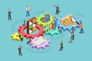 3D Isometric Flat Conceptual Illustration of 5S Approach, Performance, Efficiency and Safety vector
