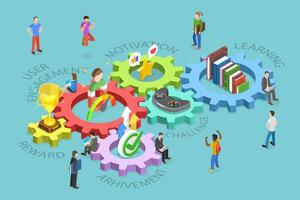 3D Isometric Flat Conceptual Illustration of Gamification, Business or Marketing Strategy Using Game Challenge vector