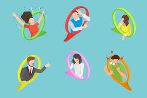 3D Isometric Flat Conceptual Illustration of Character Faces, People in Speech Bubbles with Emotions and Expressions vector
