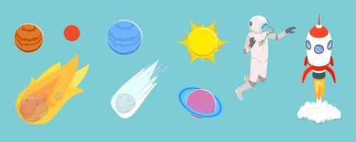 3D Isometric Flat Set of Outer Space Elements, Astronomical Scientific Research vector
