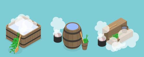 3D Isometric Flat Conceptual Illustration of Sauna And SPA, Activity for Wellness and Recreation vector