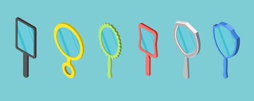 3D Isometric Flat Set of Mirrors, Handheld Makeup Frames vector