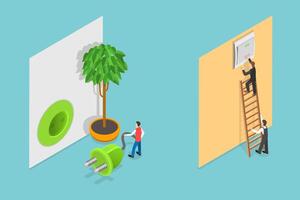 3D Isometric Flat Conceptual Illustration of Unpluging Appliances, Saving Energy vector