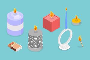 3D Isometric Flat Set of Candles, Different Shapes and Sizes vector